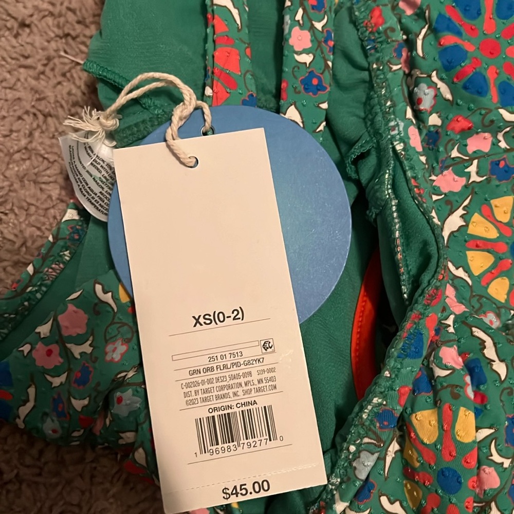Rhode high leg cheeky bathing suit XS new NWT green floral